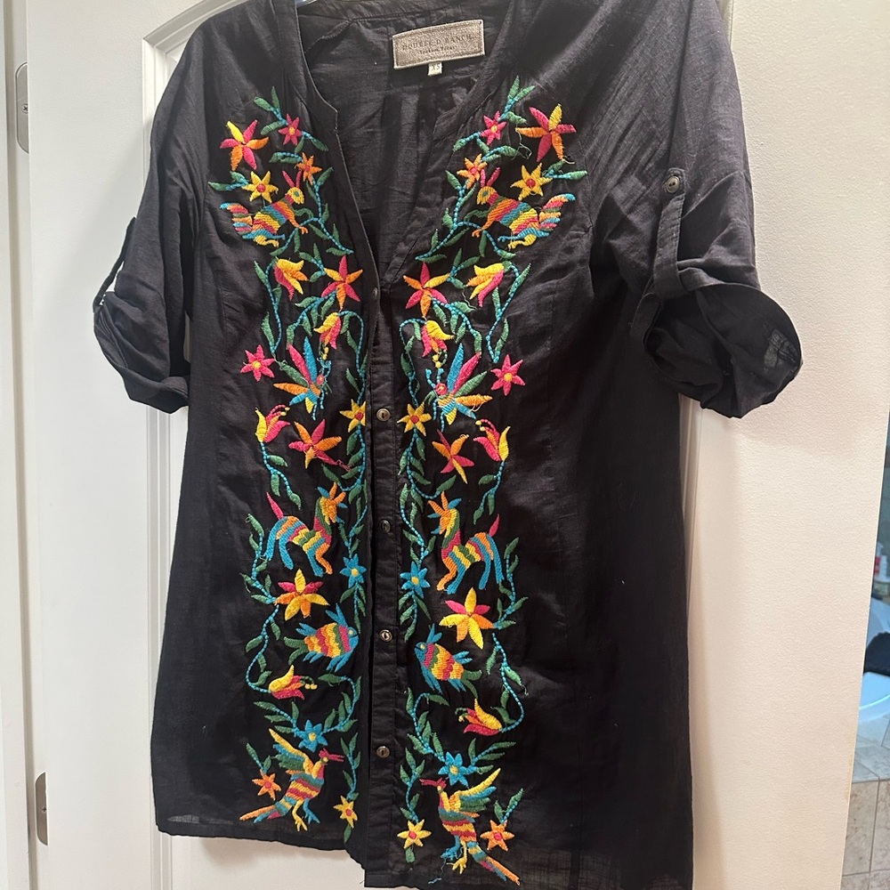 Double D Ranch Black Embellished Mandarin Collar Blouse